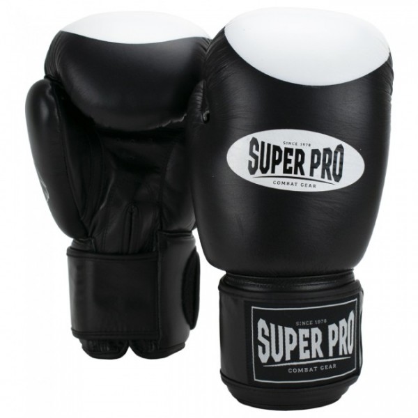 Super Pro Combat Gear Boxer Pro Boxhandschuhe Klettverschluss Schwarz/Weiß