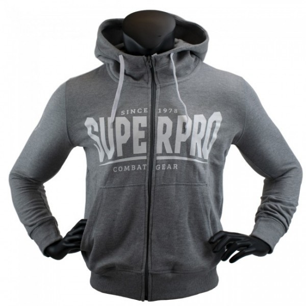 Super Pro Hoodie mit Zipper S.P. Logo Grau/Weiß