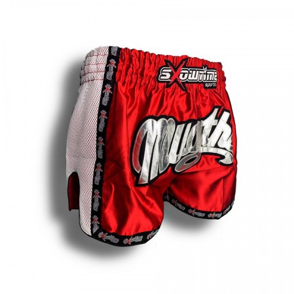 K-1 Thaiboxing Short in Satin &quot;Mesh&quot; in Rot/Weiß