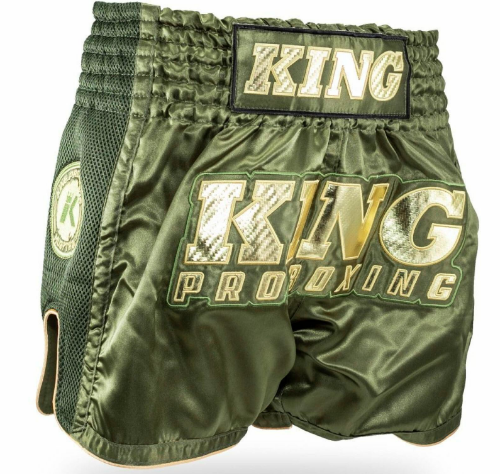 KING PRO BOXING KICKBOXING SHORTS - KHAKI GREEN/GOLD