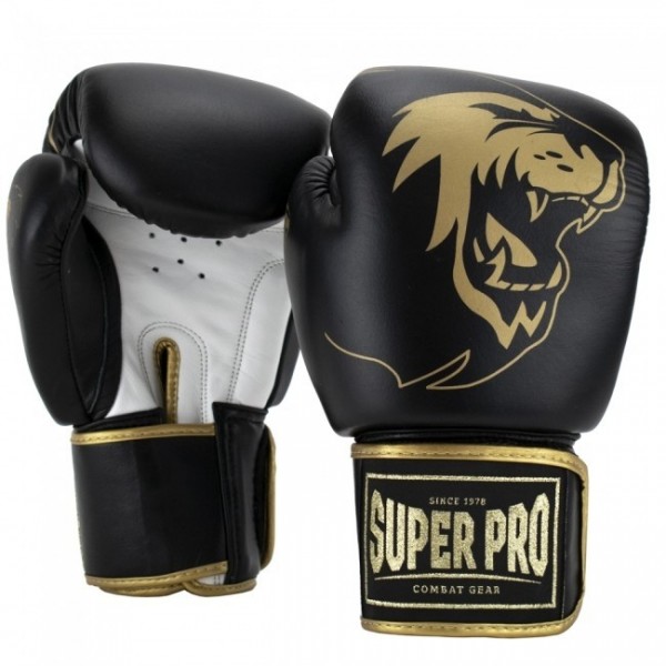 Super Pro Combat Gear Warrior SE Leder Boxhandschuhe Schwarz/Gold/Weiß